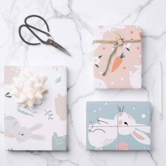 ソフトパステルバニー&ニンジン春ガーデンセット3 ラッピングペーパーシート (正面)