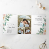 ソフトパステルバラユーカリプトゥスフォトコラージュ結婚ズ 三つ折り招待状 (内部)
