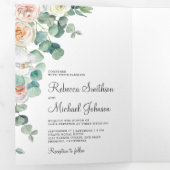 ソフトパステルバラユーカリプトゥスフォトコラージュ結婚ズ 三つ折り招待状 (内部最初)