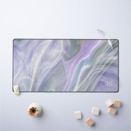 ソフトパステルパープルグレーマーブルネームモノグラム デスクマット
