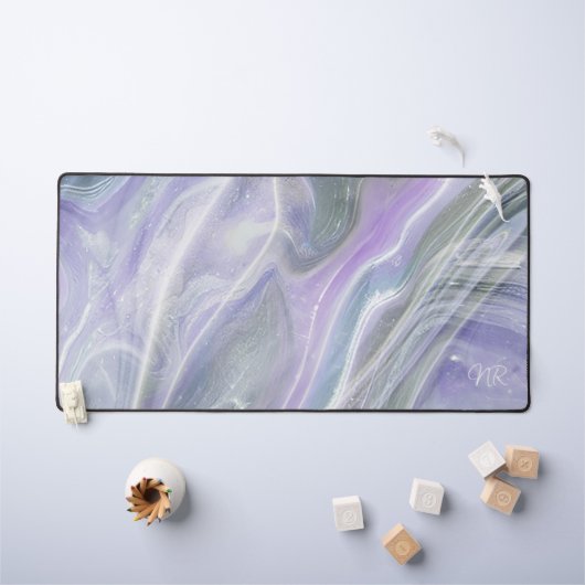 ソフトパステルパープルグレーマーブルネームモノグラム デスクマット (キッズテーブル)