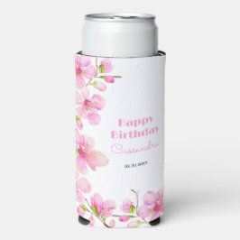 ソフトパステルピンクさくらんぼブロッサム桜誕生日 スリム缶クーラー