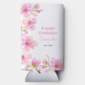 ソフトパステルピンクさくらんぼブロッサム桜誕生日 スリム缶クーラー (裏面)