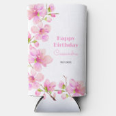 ソフトパステルピンクさくらんぼブロッサム桜誕生日 スリム缶クーラー (正面)