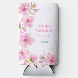 ソフトパステルピンクさくらんぼブロッサム桜誕生日 スリム缶クーラー
