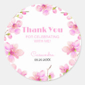 ソフトパステルピンクさくらんぼブロッサム桜誕生日 ラウンドシール (正面)