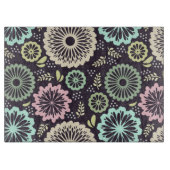 ソフトパステルピンクとティール（緑がかった色）フラワーヴィンテージボタニカL カッティングボード (正面)