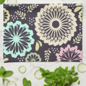 ソフトパステルピンクとティール（緑がかった色）フラワーヴィンテージボタニカL キッチンタオル (折り畳み)