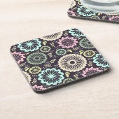 ソフトパステルピンクとティール（緑がかった色）フラワーヴィンテージボタニカL コースター (左側)