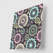 ソフトパステルピンクとティール（緑がかった色）フラワーヴィンテージボタニカL スクエア壁時計 (傾斜)