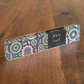 ソフトパステルピンクとティール（緑がかった色）フラワーヴィンテージボタニカL デスクネームプレート (側面)