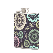 ソフトパステルピンクとティール（緑がかった色）フラワーヴィンテージボタニカL フラスク (左)