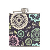 ソフトパステルピンクとティール（緑がかった色）フラワーヴィンテージボタニカL フラスク (正面)