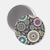 ソフトパステルピンクとティール（緑がかった色）フラワーヴィンテージボタニカL マグネット (正面/裏面)