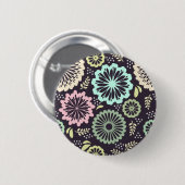 ソフトパステルピンクとティール(緑がかった色)フラワーヴィンテージボタニカL 缶バッジ (正面&裏面)