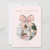 ソフトパステルピンクのクリスマスボールボーフォト シーズンカード (正面)