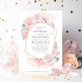 ソフトパステルピンクの花エレガントロマンチック結婚ズ 招待状