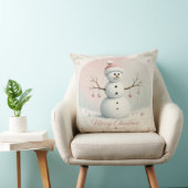 ソフトパステルピンクの雪だるま 冬の森 クッション (椅子)