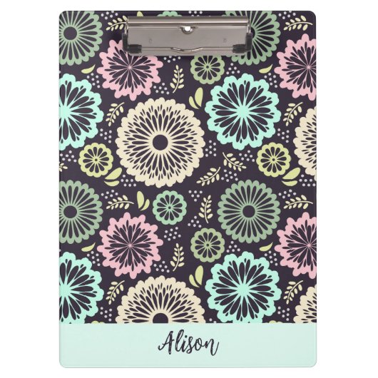 ソフトパステルピンクティール（緑がかった色）花ヴィンテージフローラ名 クリップボード (正面)