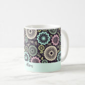 ソフトパステルピンクティール(緑がかった色)花ヴィンテージフローラ名 コーヒーマグカップ (正面右)