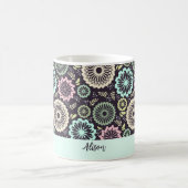 ソフトパステルピンクティール(緑がかった色)花ヴィンテージフローラ名 コーヒーマグカップ (中央)