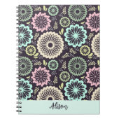 ソフトパステルピンクティール(緑がかった色)花ヴィンテージフローラ名 ノートブック (正面)