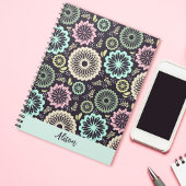 ソフトパステルピンクティール（緑がかった色）花ヴィンテージフローラ名 ノートブック