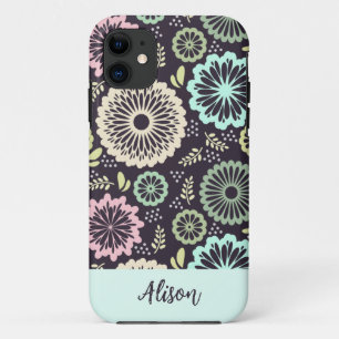 ソフトパステルピンクティール(緑がかった色)花ヴィンテージフローラ名 iPhone 11 ケース