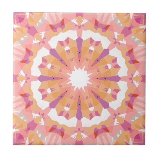 ソフトパステルピンクピーチパープルスターエクスクティックデコール タイル (正面)