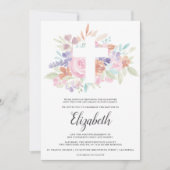 ソフトパステルピンクフローラクロスバプテスマ 招待状 (正面)