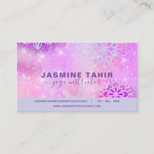 ソフトパステルピンクマレースのようダラアートヨガインストラクター 名刺 (正面)