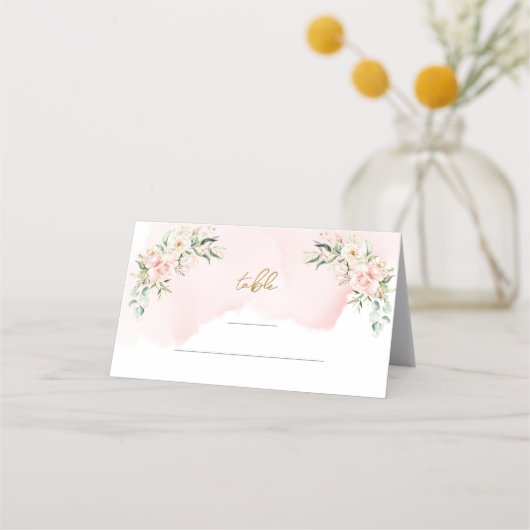 ソフトパステルピンクローズグリーンリー金ゴールド座席表 プレイスカード (裏面)