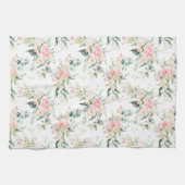 ソフトパステルピンクローズフラワーパターン キッチンタオル (横)