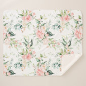 ソフトパステルピンクローズフラワーパターン シェルパブランケット (正面(横))