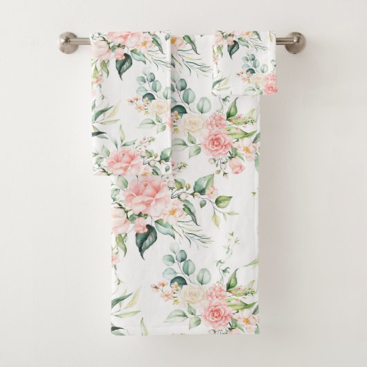 ソフトパステルピンクローズフラワーパターン バスタオルセット (インサイチュ)