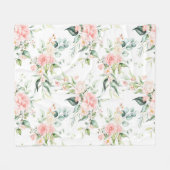 ソフトパステルピンクローズフラワーパターン フリースブランケット (正面(横))