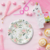 ソフトパステルピンクローズフラワーパターン ペーパープレート (パーティー)