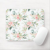 ソフトパステルピンクローズフラワーパターン マウスパッド (マウス)