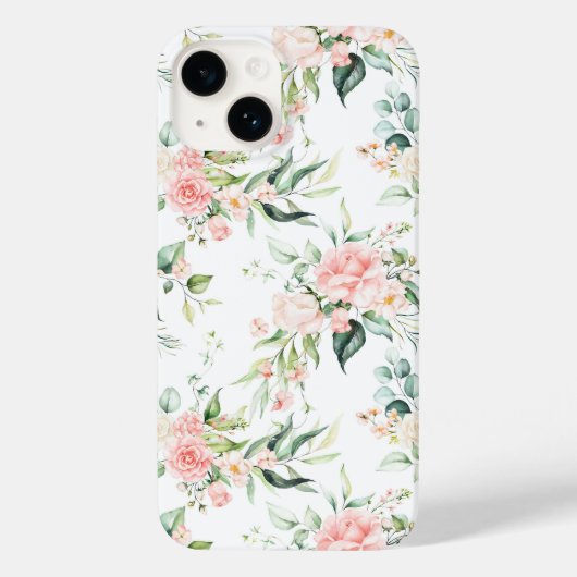 ソフトパステルピンクローズフラワーパターン Case-Mate iPhoneケース (裏面)