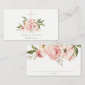 ソフトパステルピーチバラフローラクロスバンチバプテスマ プレイスカード (正面/裏面)