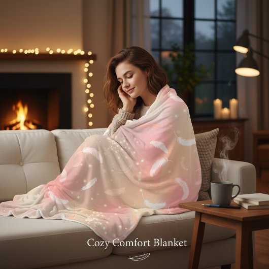 ソフトパステルフェザー | ロマンチックピンク&金ゴールドコージー フリースブランケット