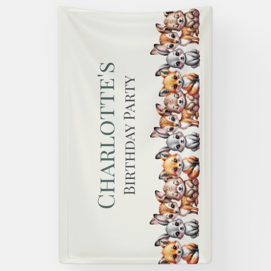 ソフトパステルフォレストアニマルズ子供へ誕生日 横断幕 (縦)