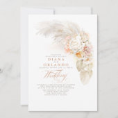 ソフトパステルフラワーズボタニカルパンパスグラス結婚ズ 招待状 (正面)