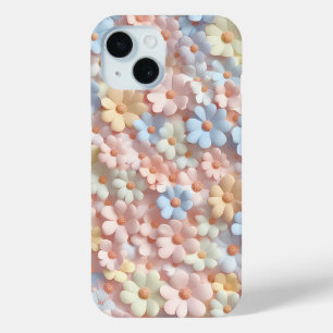 ソフトパステルフラワーデイジー3Dペタル付きスマホケース iPhone 15ケース