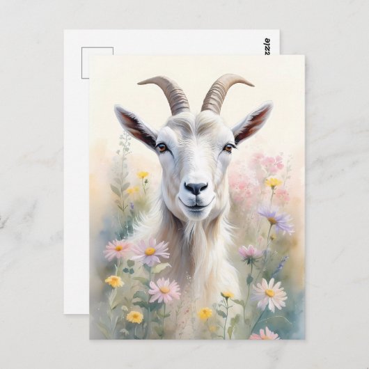 ソフトパステルフラワーフィールドヤギポートレート ポストカード (正面/裏面)