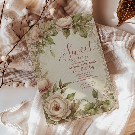 ソフトパステルフローラウォーターカラースウィート16 招待状