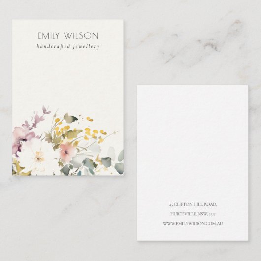 ソフトパステルフローラウォーターカラー空白のジュエリーディスプレイ 名刺 (正面/裏面)