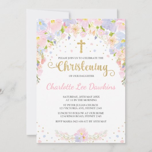 ソフトパステルフローラガール《キリスト教》洗礼式や命名式バプティスマ招待状 招待状 (正面)
