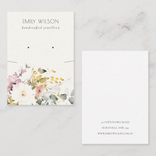 ソフトパステルフローラネックレスイヤリングジュエリーディスプレイ 名刺 (正面/裏面)