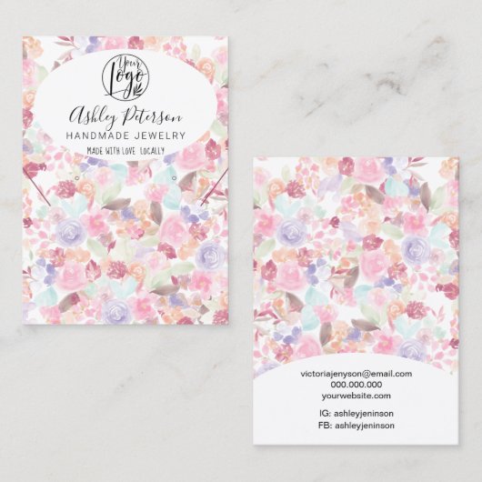 ソフトパステルフローラロゴジュエリーイヤリングネックレス 名刺 (正面/裏面)